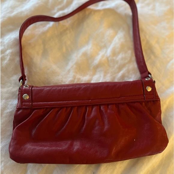 Studded red handbag/clutch. Vegan leather with silver metal accents. - Picture 4 of 6